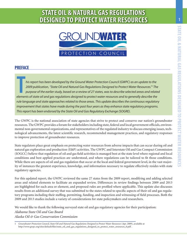 2014 GWPC Report State Oil & Gas Regulations Designed to Protect Water