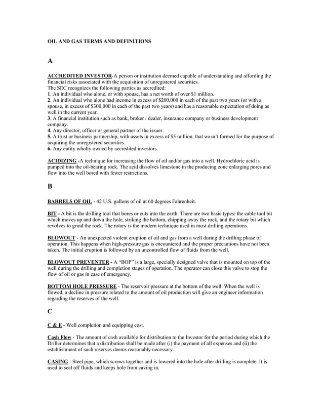 Oil and gas terms and definitions PDF