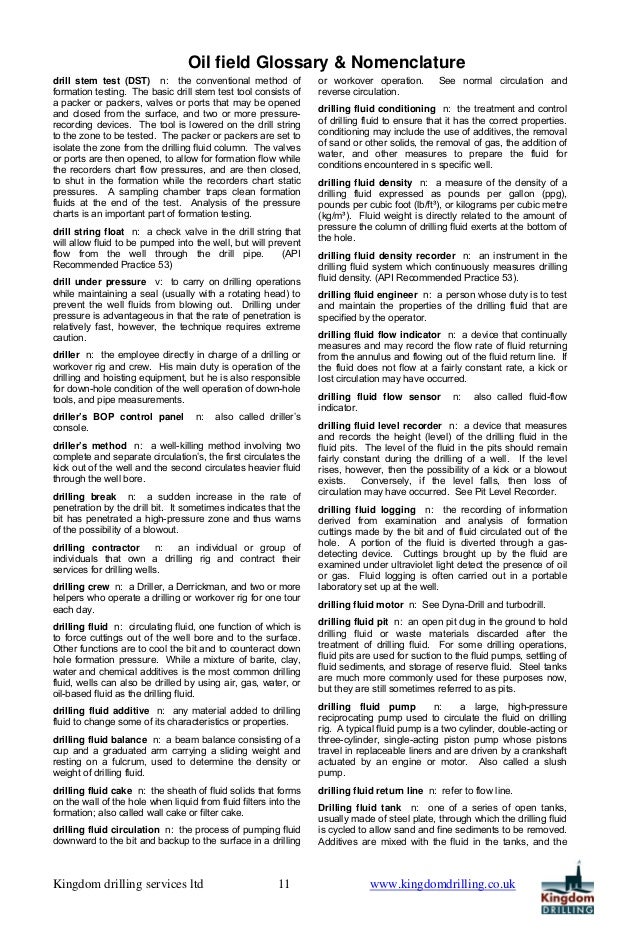 Oilfield glossary