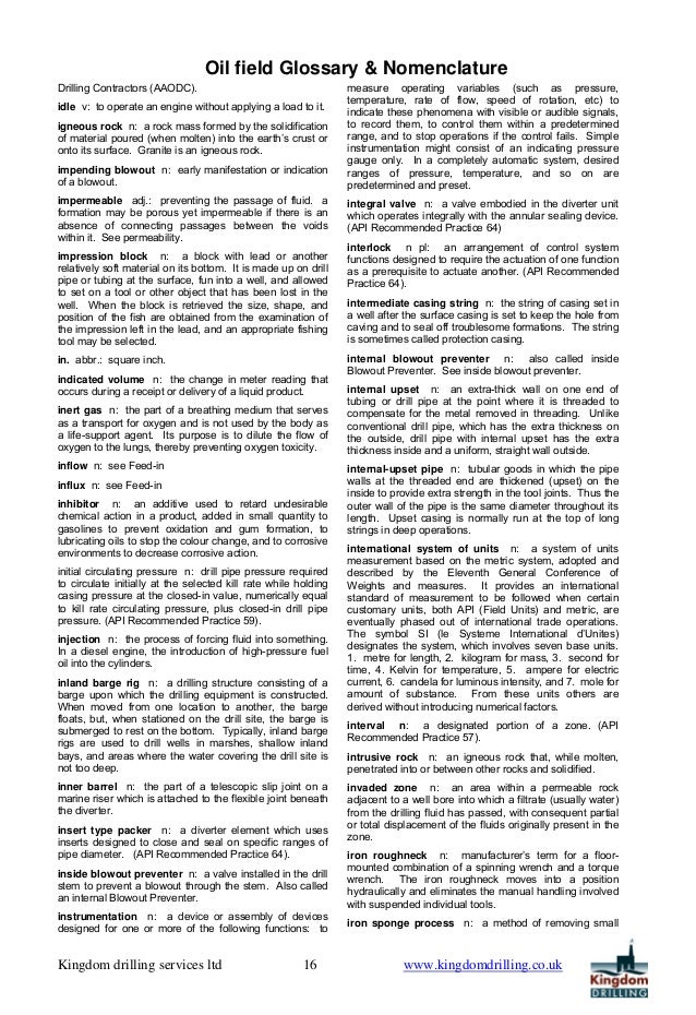 Oilfield glossary