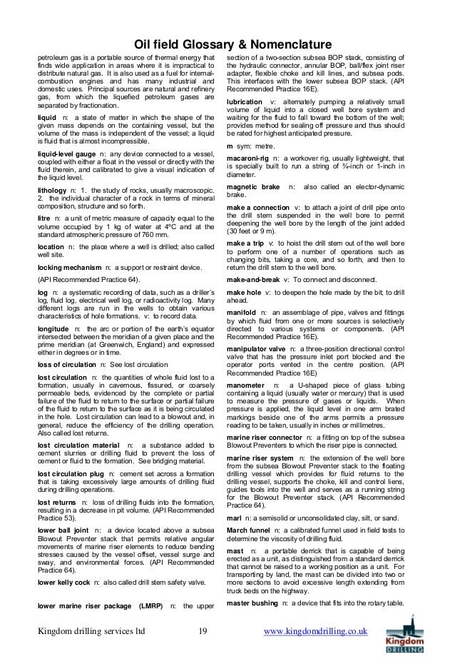 Oilfield glossary