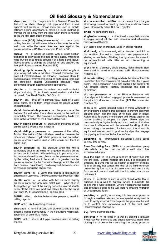 Oilfield glossary