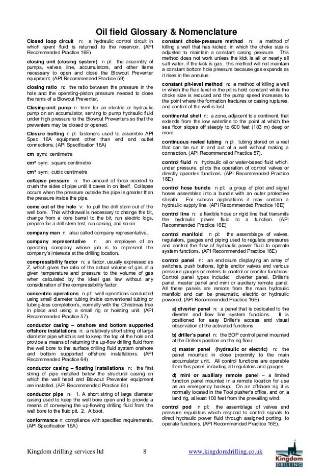 Oilfield glossary