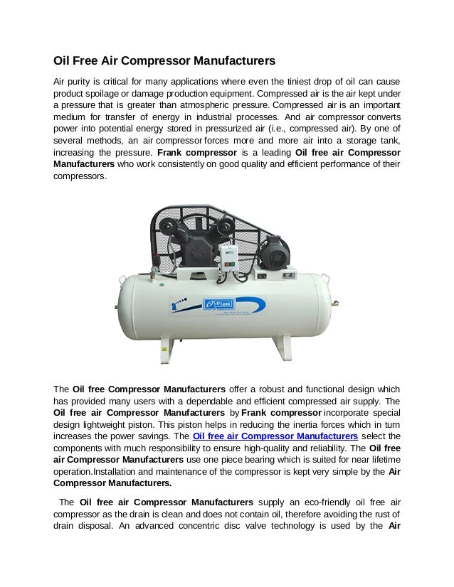 Oil free air compressor manufacturers in Coimbatore Frank Compressors