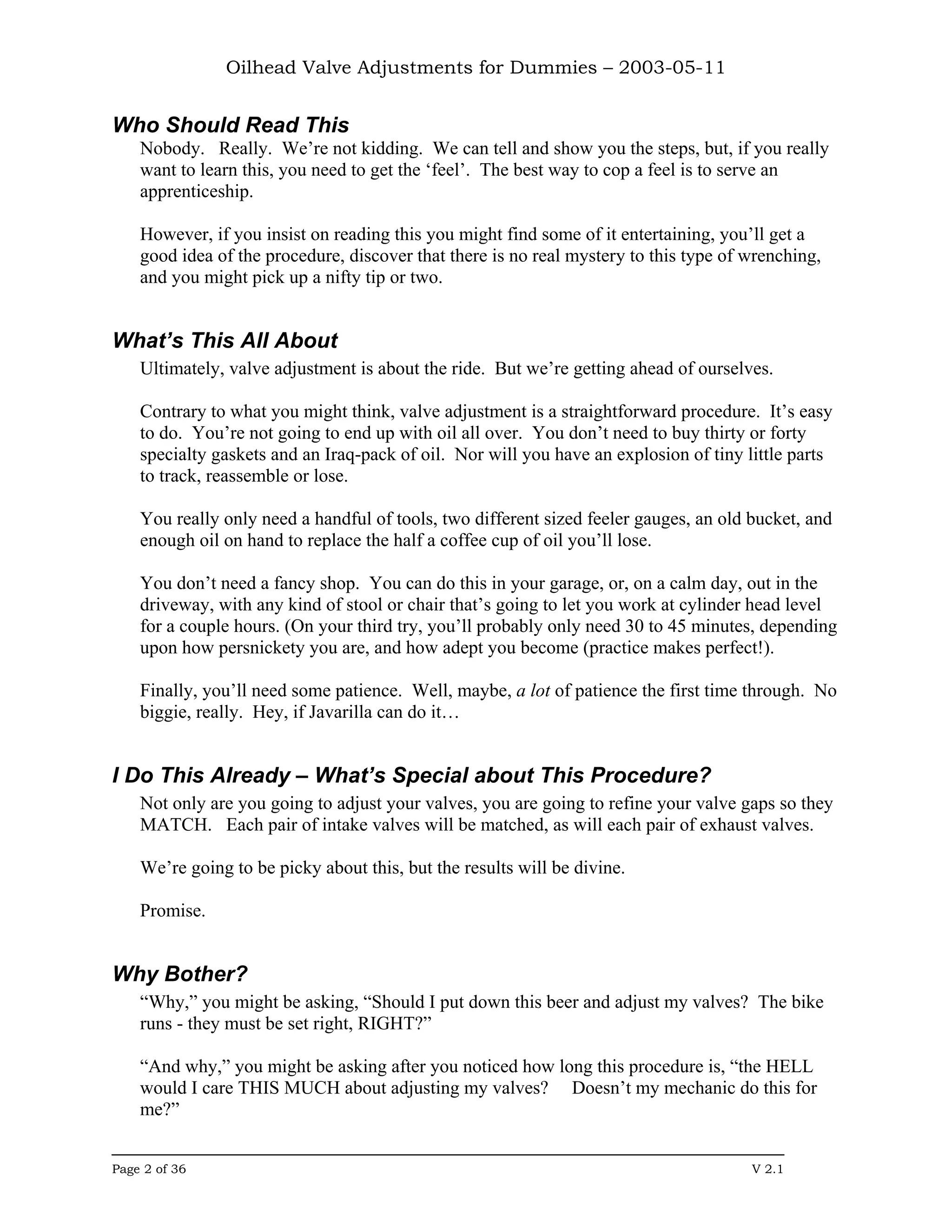 Oilhead Valve Adjustments