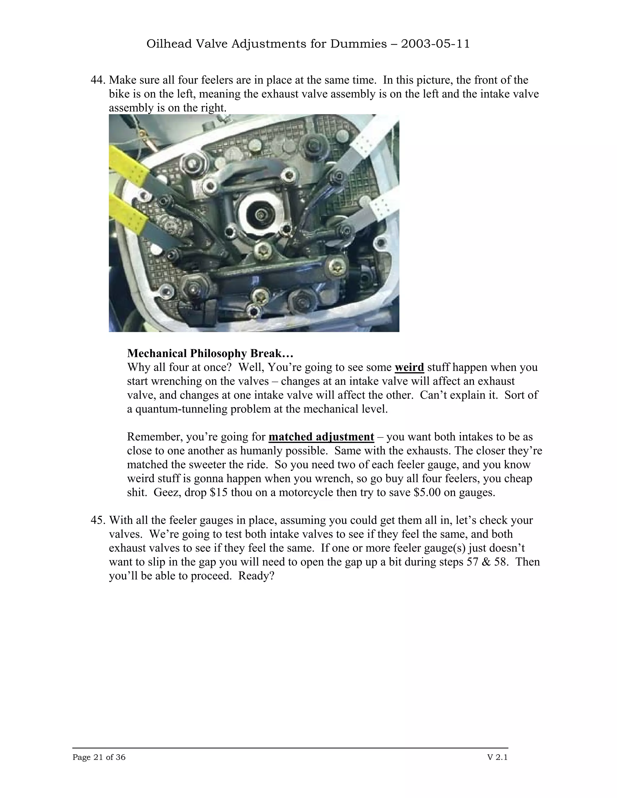 Oilhead Valve Adjustments