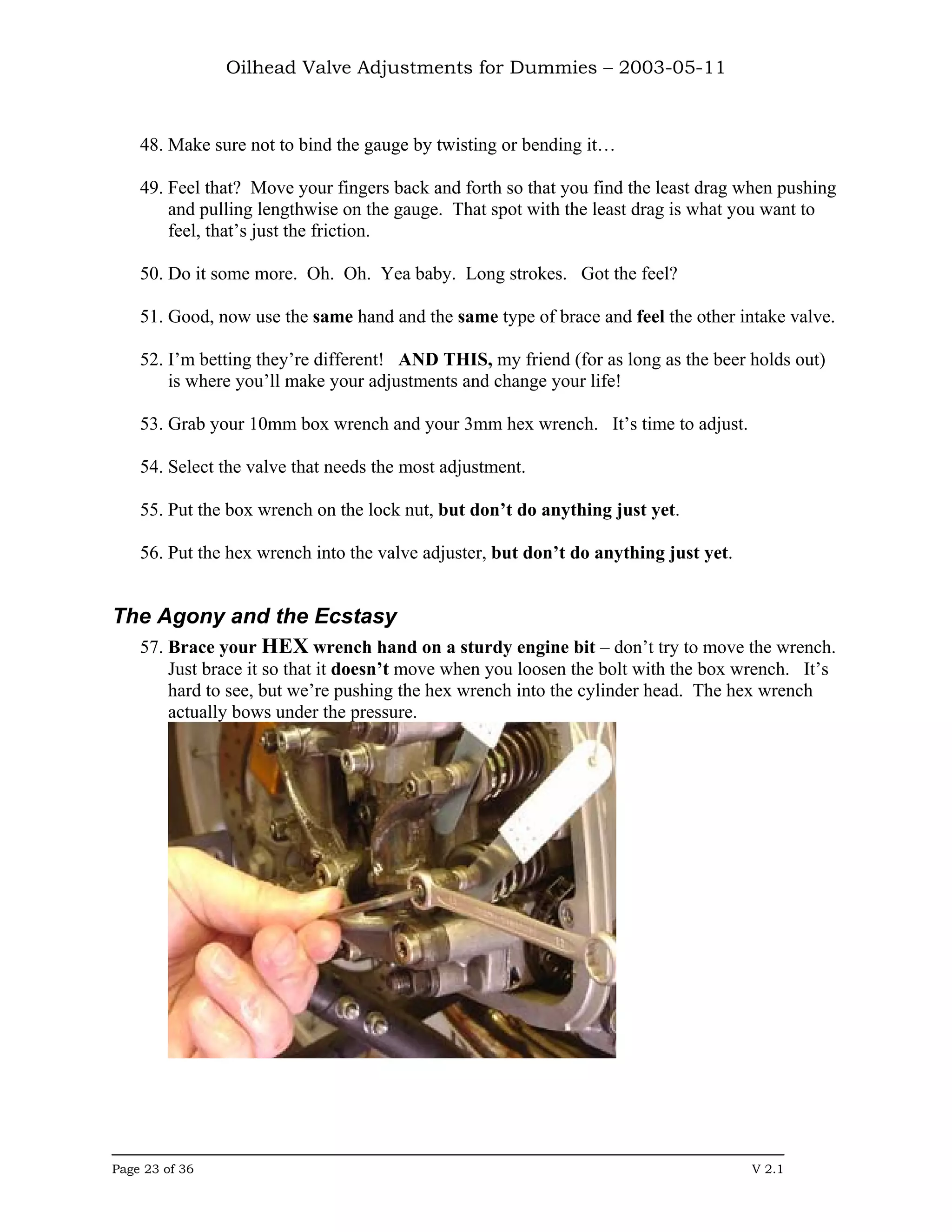 Oilhead Valve Adjustments