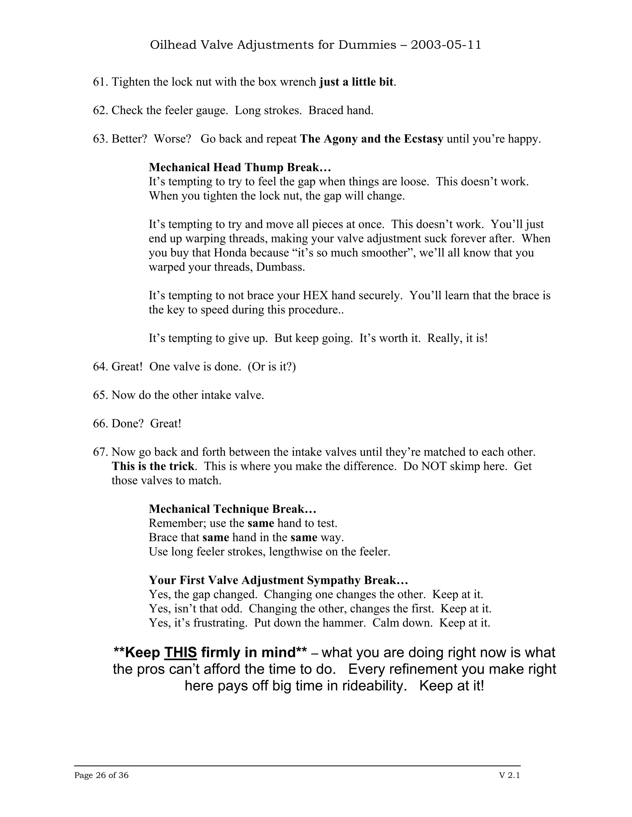 Oilhead Valve Adjustments