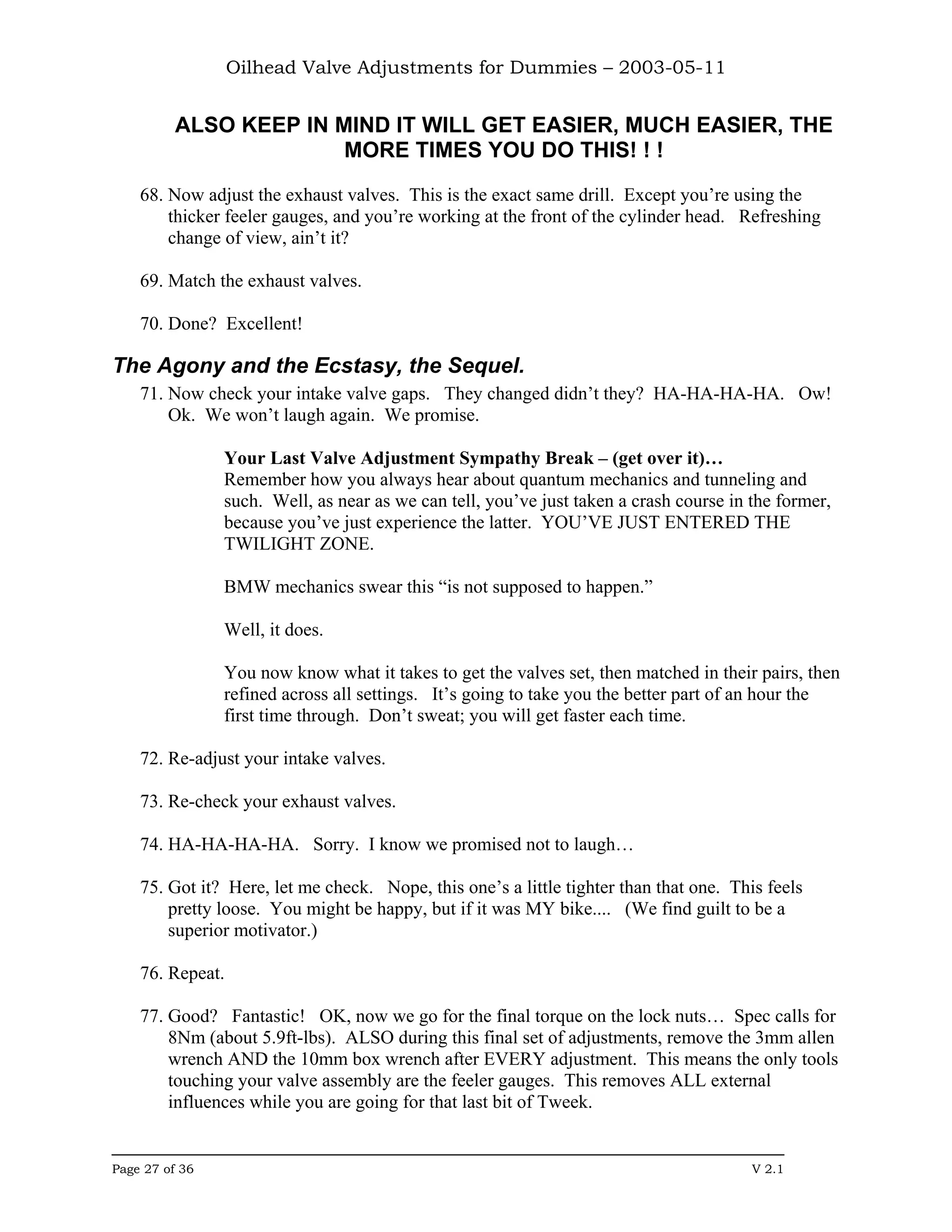 Oilhead Valve Adjustments