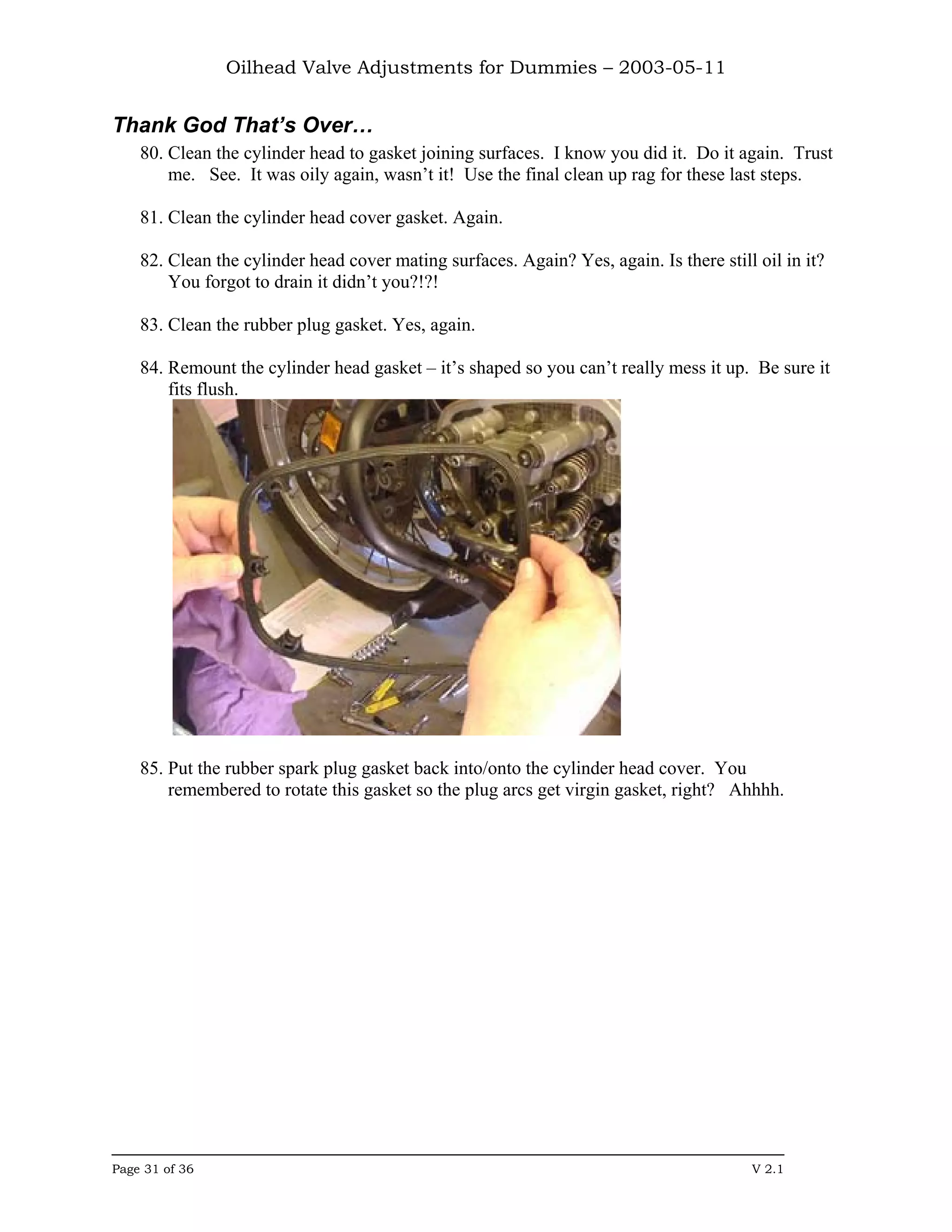 Oilhead Valve Adjustments