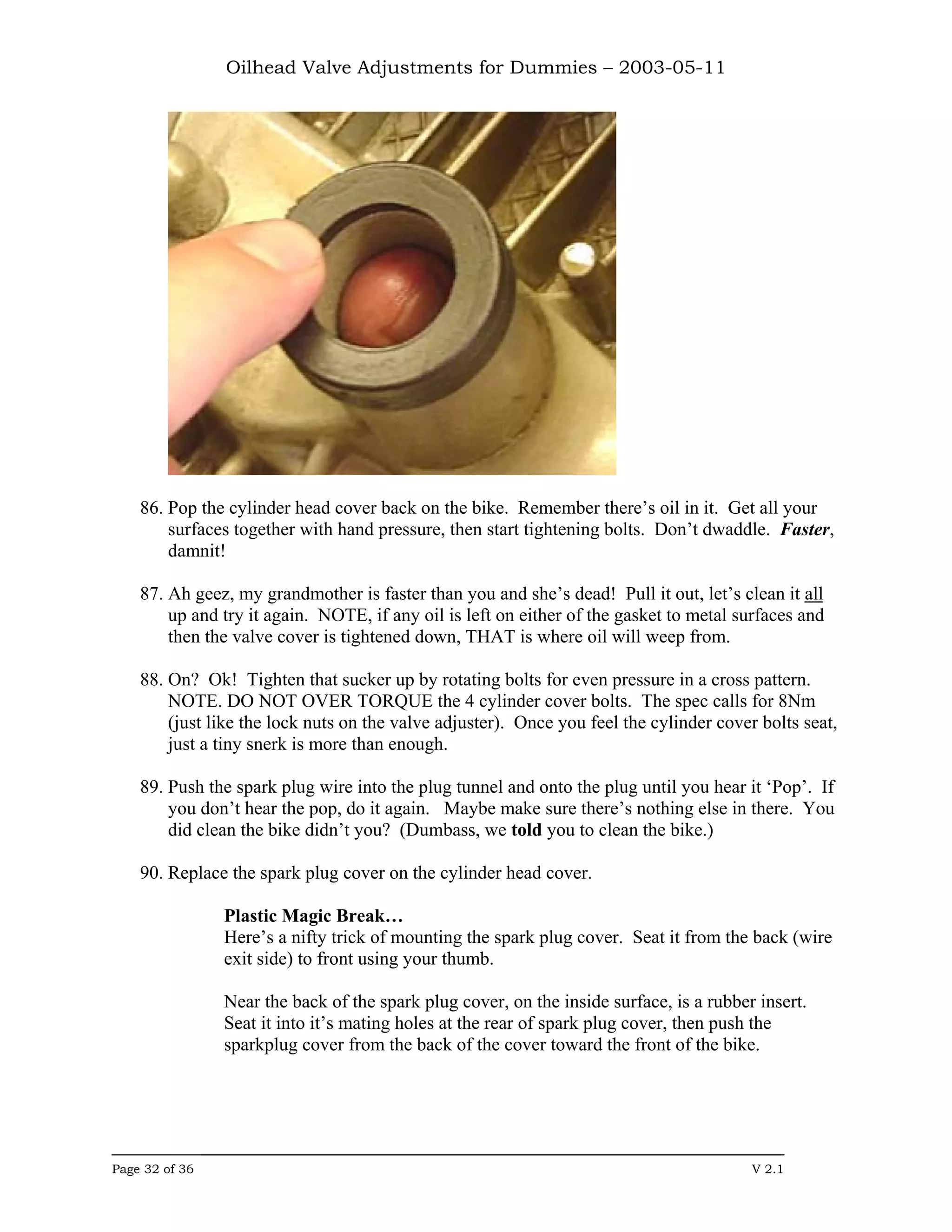 Oilhead Valve Adjustments