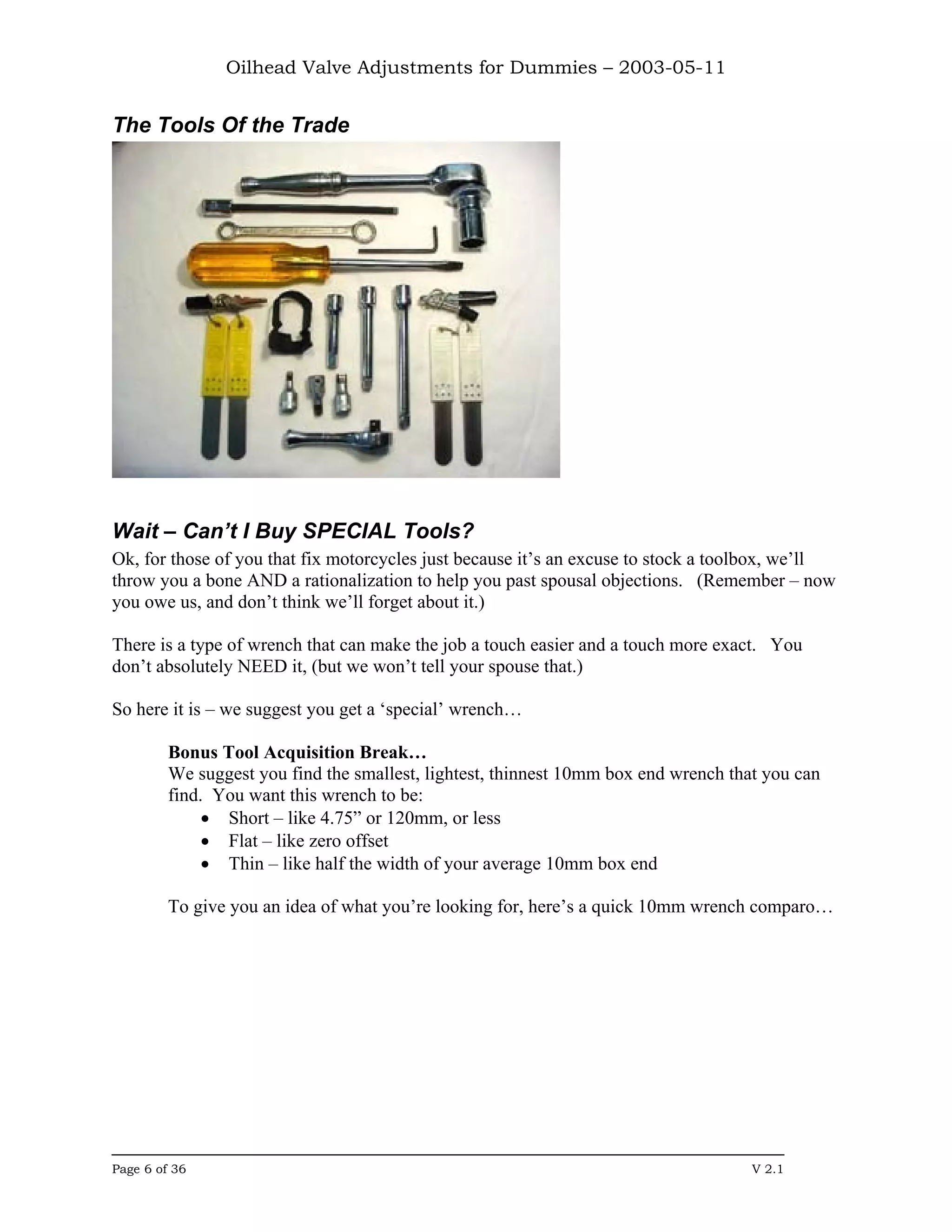 Oilhead Valve Adjustments