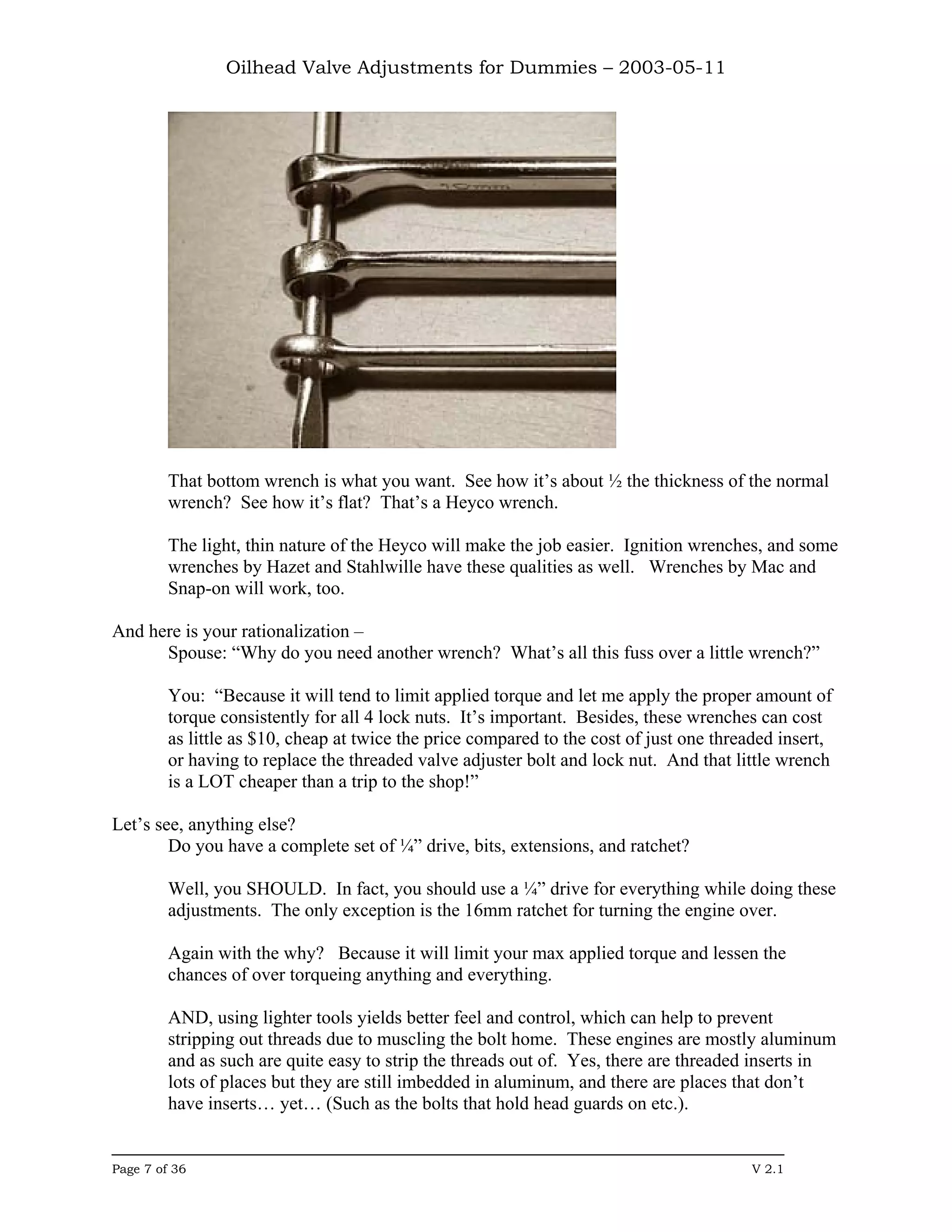 Oilhead Valve Adjustments