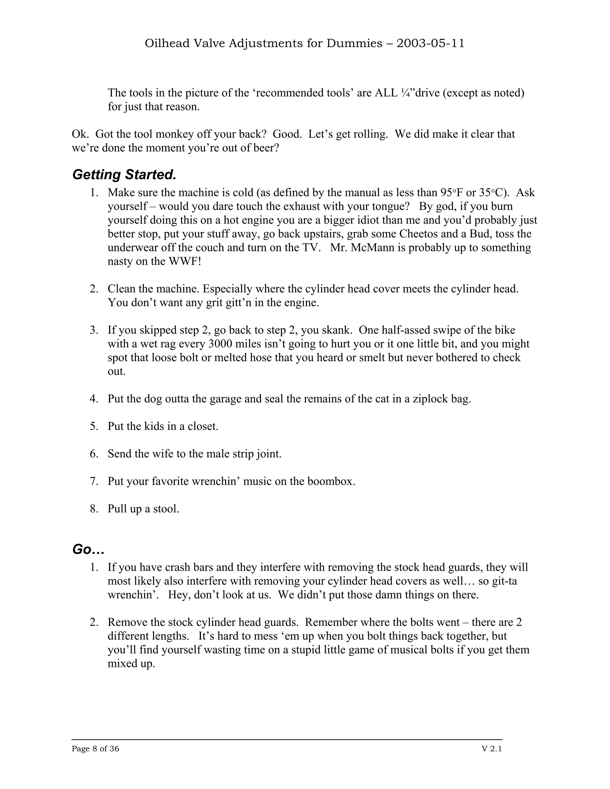 Oilhead Valve Adjustments