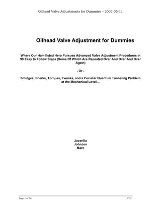 Oilhead Valve Adjustments