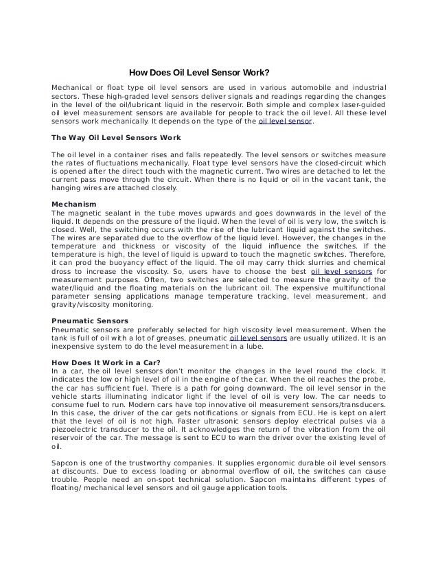 How Does Oil Level Sensor Work?