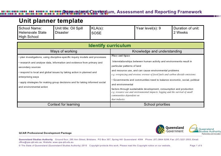 lesson plan template qld oil spill unit plan lesson plan template qld oil spill unit plan