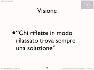 Visione


•   “Chi riﬂette in modo
    rilassato trova sempre
    una soluzione”

               72
 