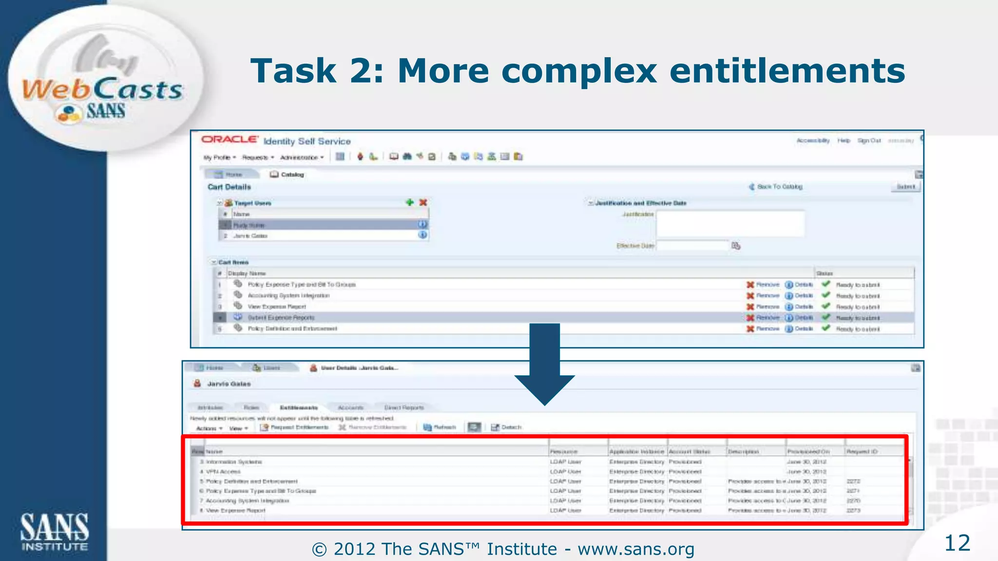 Task 2: More complex entitlements




   © 2012 The SANS™ Institute - www.sans.org   12
 