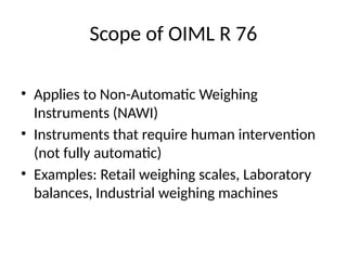 Oiml R76 Chart OIML_R76_Presentation.pptx full details on weighing balance | PPTX