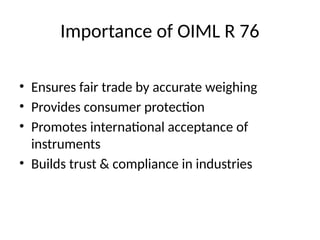 Oiml R76 Chart OIML_R76_Presentation.pptx full details on weighing balance | PPTX