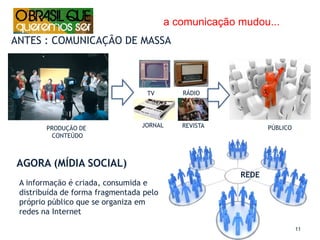     Essas redes estão mudando a sociedadeAs redes sociais são capazes de expressar idéias políticas e econômicas inovadoras com o surgimento de novos valores, pensamentos e atitudes. As redes proporcionam ampla informação a ser compartilhada por todos, sem canais reservados formando uma cultura de participação.Isso só é possível graças ao desenvolvimento das tecnologias da comunicação e da informática, à globalização e à evolução da cidadania.As redes unem os indivíduos organizando-os de forma igualitária e democrática e em relação aos objetivos que eles possuem em comum. 