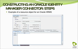 CONSTRUCTING AN ORACLE IDENTITY MANAGER CONNECTOR: STEP5 Example of a resource object for an Oracle HRMS 