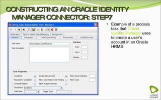 CONSTRUCTING AN ORACLE IDENTITY MANAGER CONNECTOR: STEP7 Example of a process task that  Oracle Identity Manager  uses to create a user’s account in an Oracle HRMS 