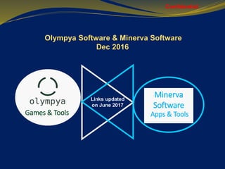 Minerva
Software
Olympya Software & Minerva Software
Dec 2016
Confidential
Games & Tools Apps & Tools
Links updated
on June 2017
 
