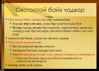 2-24
Овсгоотой байх чадвар
Овсгоотой байх чадвар нь п с компанийнүү
Хурдан рчл гд ж, улам б р хэсэгчлэгдэж буйөө ө ө ү
 нд р чанар, нд р б тээмжтэй, хэрэглэгчид зориуланӨ ө ө ө ү
тохируулдаг б тээгдх н, йлчилгээний глобал зах зээлү үү ү
дээр
амжилттай байж, цэцэглэн х гжих чадварө
Овсгоотой компани нь
Б тээгдх ний рг н сонголтү үү ө ө
Загварын богино амьдралын цикл
Б ний йлдвэрлэлийг хувь х ний сонирхолд нийц лэхөө ү ү үү
 Хувь х н болгонд зориулсан б тээгдх н дийг ихү ү үү үү
хэмжээгээр йлдвэрлэхү
замаар ашиг олж чадна.
 