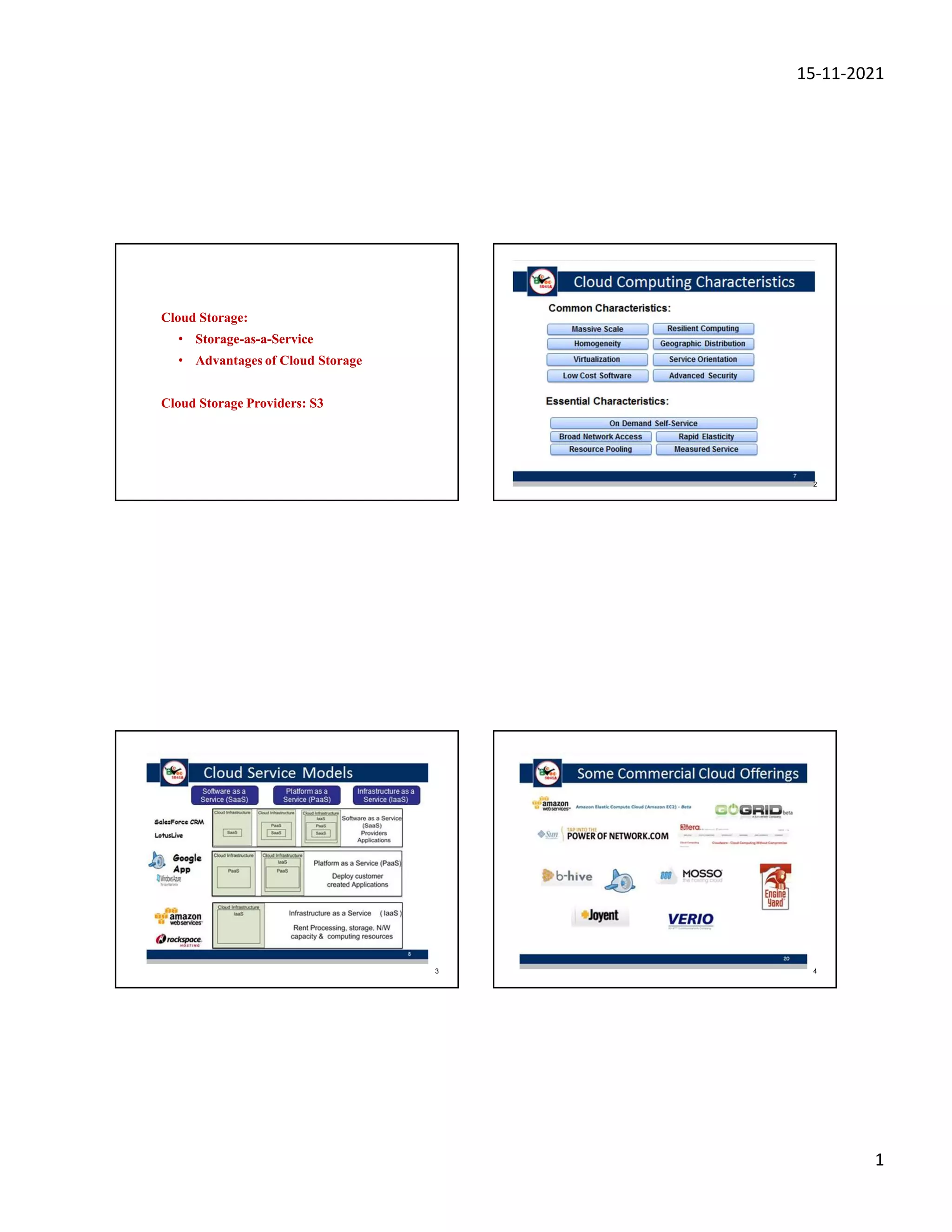 15-11-2021
1
Cloud Storage:
• Storage-as-a-Service
• Advantages of Cloud Storage
Cloud Storage Providers: S3
2
3 4
 