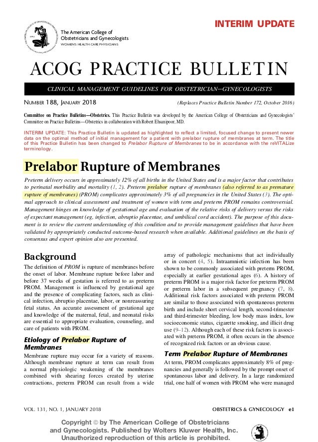 Oi Vo Non Prelabor Rupture Of Membrane Acog Guideline 18