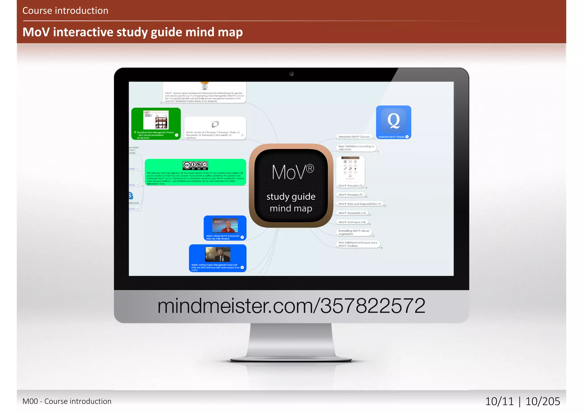 MoV interactive study guide mind map
Course introduction
See Appendix #2 more mind maps from AXELOS Global Best Practice
M00 - Course introduction 10/12 | 10/209
 