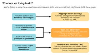 What are we trying to do?
Mapping Career Causeways
Created an algorithm that measures
theoretical job similarity
Funded by...