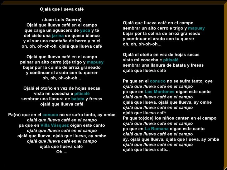Letra De La Cancion Ojala Que Llueva Cafe