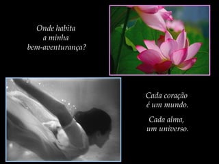 Onde habita
a minha
bem-aventurança?

Cada coração
é um mundo.
Cada alma,
um universo.

 