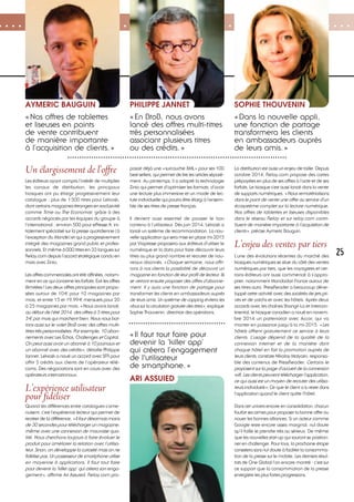 . . . . . . . . . . . . . . . . . . . . . . . . . . . . . . . . . . . . . . . . . . . . . . . . . . . . . .
La distribution est aussi un enjeu de taille. Depuis
octobre 2014, Relay.com propose des cartes
prépayées en plus de ses offres à l’acte et de ses
forfaits. Le kiosque s’est aussi lancé dans la vente
de supports numériques. «Nous rematérialisons
dans le point de vente une offre au service d’un
écosystème complet sur la lecture numérique.
Nos offres de tablettes et liseuses disponibles
dans le réseau Relay et sur relay.com contri-
buent de manière importante à l’acquisition de
clients», précise Aymeric Bauguin.
L’enjeu des ventes par tiers
L’une des évolutions récentes du marché des
kiosques numériques se situe du côté des ventes
numériques par tiers, que les voyagistes et cer-
tains éditeurs ont aussi commencé à s’appro-
prier, notamment Mondadori France autour de
ses titres auto. PressReader a beaucoup déve-
loppé cette activité avec des sociétés de jets pri-
vés et de yatchs et avec les hôtels. Après deux
accords avec les chaînes Shangri-La et Intercon-
tinental, le kiosque canadien a noué en novem-
bre 2014 un partenariat avec Accor, qui va
monter en puissance jusqu’à la mi-2015. «Les
hôtels offrent gratuitement ce service à leurs
clients. L’usage dépend de la qualité de la
connexion internet et de la manière dont
chaque hôtel en fait la promotion auprès de
leurs clients, constate Nikolay Malyariv, responsa-
ble des contenus de PressReader. Certains le
proposent sur la page d’accueil de la connexion
wifi. Les clients peuvent télécharger l’application,
ce qui aussi est un moyen de recruter des utilisa-
teurs individuels». Ce que le client a lu reste dans
l’application quand le client quitte l’hôtel.
Dans cet univers encore en consolidation, chacun
fourbit ses armes pour proposer la bonne offre ou
nouer les bonnes alliances. Si un acteur comme
Google reste encore assez marginal, nul doute
qu’il faille le prendre très au sérieux. De même
que les nouvelles start-up qui sauront se position-
ner en challenger. Pour tous, la prochaine étape
consistera sans nul doute à faciliter la consomma-
tion de la presse sur le mobile. Les derniers résul-
tats de One Global l’on encore montré : c’est sur
ce support que la consommation de la presse
enregistre les plus fortes progressions.
Un élargissement de l’offre
Les éditeurs ayant compris l’intérêt de multiplier
les canaux de distribution, les principaux
kiosques ont pu élargir progressivement leur
catalogue : plus de 1500 titres pour Lekiosk,
dont certains magazines étrangers en exclusivité
comme Time ou The Economist, grâce à des
accords négociés par les équipes du groupe à
l’international ; environ 500 pour ePresse.fr, ini-
tialement spécialisé sur la presse quotidienne (à
l’exception du Monde) et qui a progressivement
intégré des magazines grand public et profes-
sionnels. Et même 6000 titres en 33 langues sur
Relay.com depuis l’accord stratégique conclu en
mars avec Zinio.
Les offres commerciales ont été affinées, notam-
ment en ce qui concerne les forfaits. Exit les offres
illimitées ! Les deux offres principales sont propo-
sées autour de 10€ pour 10 magazines par
mois, et entre 15 et 19,99€ mensuels pour 20
à 25 magazines par mois. «Nous avons lancé,
au début de l’été 2014, des offres à 5 titres pour
5€ par mois qui marchent bien. Nous nous bat-
tons aussi sur le volet BtoB avec des offres multi-
titres très personnalisées. Par exemple, 10 abon-
nements avec Les Échos, Challenges et Capital.
On peut aussi avoir un abonné à 10 journaux et
un abonné avec des crédits», détaille Philippe
Jannet. Lekiosk a noué un accord avec SFR pour
offrir 5 crédits aux clients de l’opérateur télé-
coms. Des négociations sont en cours avec des
opérateurs internationaux.
L’expérience utilisateur
pour fidéliser
Quand les différences entre catalogues s’ame-
nuisent, c’est l’expérience lecteur qui permet de
recréer de la différence. «Il faut désormais moins
de 30 secondes pour télécharger un magazine,
même avec une connexion de mauvaise qua-
lité. Nous cherchons toujours à faire évoluer le
produit pour améliorer la relation avec l’utilisa-
teur. Sinon, on développe la curiosité mais on ne
fidélise pas. Un possesseur de smartphone utilise
en moyenne 6 applications. Il faut tout faire
pour devenir la ‘killer app’ qui créera son enga-
gement», affirme Ari Assuied. Relay.com pro-
25
posait déjà une «surcouche XML» pour ses 100
best-sellers, qui permet de lire les articles séparé-
ment. Au printemps, il a adopté la technologie
Zinio qui permet d’optimiser les formats, d’avoir
une lecture plus immersive et un mode de lec-
ture individuelle qui pourra être élargi à l’ensem-
ble de ses titres de presse français.
Il devient aussi essentiel de pousser le bon
contenu à l’utilisateur. Dès juin 2014, Lekiosk a
lancé un système de recommandation. La nou-
velle application qui sera mise en place mi-2015
par Viapresse proposera aux éditeurs d’utiliser le
numérique et la data pour faire découvrir leurs
titres au plus grand nombre et recruter de nou-
veaux abonnés. «Chaque semaine, nous offri-
rons à nos clients la possibilité de découvrir un
magazine en fonction de leur profil de lecteur. Ils
se verront ensuite proposer des offres d’abonne-
ment. Il y aura une fonction de partage pour
transformer les clients en ambassadeurs auprès
de leurs amis. Un système de capping évitera les
abus sur la circulation gratuite des titres», explique
Sophie Thouvenin, directrice des opérations.
AYMERIC BAUGUIN
«Nos offres de tablettes
et liseuses en points
de vente contribuent
de manière importante
à l’acquisition de clients.»
PHILIPPE JANNET
«En BtoB, nous avons
lancé des offres multi-titres
très personnalisées
associant plusieurs titres
ou des crédits.»
SOPHIE THOUVENIN
«Dans la nouvelle appli,
une fonction de partage
transformera les clients
en ambassadeurs auprès
de leurs amis.»
«Il faut tout faire pour
devenir la ‘killer app’
qui créera l’engagement
de l'utilisateur
de smartphone.»
ARI ASSUIED
 