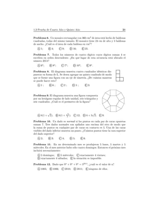 ½º¿ ÈÖÙ Ù ÖØÓ Ó Ý ÉÙ ÒØÓ Ó ¾½
ÈÖÓ Ð Ñ º ÍÒ ÑÓ× 
Ó Ö 
Ø Ò ÙÐ Ö 
ÓÒ ¿ ¼ 
Ñ
2
Ö ×Ø 
 Ó Ð Ó× ×

Ù Ö ×¸ ØÓ × Ð Ñ ×ÑÓ Ø Ñ Óº Ð ÑÓ× 
Ó Ø Ò ¾ 
Ñ ÐØÓ Ý Ð Ó× ×
Ò
 Óº ú Ù Ð × Ð Ö 
 Ð Ó× Ò 
Ñ
2
½ ½ ¾ º
ÈÖÓ Ð Ñ º ÌÓ Ó× ÐÓ× Ò Ñ ÖÓ× 
Ù ØÖÓ ØÓ× 
ÙÝÓ× ØÓ× ×ÙÑ Ò ×
×
Ö Ò Ò ÓÖ Ò ×
 Ò ÒØ º ú Ò ÕÙ ÐÙ Ö ×Ø × 
Ù Ò
 ×Ø Ù 
 Ó Ð
Ò Ñ ÖÓ ¾¼½½
Ó Ó Ó
½¼
Ó Ó
º
ÈÖÓ Ð Ñ º Ð Ö Ñ ÑÙ ×ØÖ 
Ù ØÖÓ 
Ù Ö Ó× ÒØ 
Ó× ×¹
ÔÙ ×ØÓ× Ò ÓÖÑ Äº Ë × Ö Ö ÙÒ ÕÙ ÒØÓ 
Ù Ö Ó ÑÓ Ó
ÕÙ × ÓÖÑ ÙÒ ÙÖ 
ÓÒ ÙÒ × Ñ ØÖ º ú 
Ù ÒØ × Ñ Ò Ö ×
× ÔÙ 
 Ö ×ØÓ
½ ¾ ¿º
ÈÖÓ Ð Ñ º Ð Ö Ñ ÑÙ ×ØÖ ÙÒ ÙÖ 
ÓÑÔÙ ×Ø
ÔÓÖ ÙÒ Ü ÓÒÓ Ö ÙÐ Ö Ð Ó ÙÒ ¸ × × ØÖ Ò ÙÐÓ× Ý
× × 
Ù Ö Ó×º ú Ù Ð × Ð Ô Ö Ñ ØÖÓ Ð ÙÖ
6(1 +
√
2) 6(1 +
√
3
2 ) ½¾ 6 + 3
√
2 º
ÈÖÓ Ð Ñ ½¼º ÍÒ Ó × ÒÓÖÑ Ð × ÐÓ× ÔÙÒØÓ× Ò 
 Ô Ö 
 Ö × ÓÔÙ ×Ø ×
×ÙÑ Ò º ÌÖ × Ó× ÒÓÖÑ Ð × ×ÓÒ Ô Ð Ó× ÙÒÓ Ò
 Ñ Ð ÓØÖÓ ÑÓ Ó ÕÙ
Ð ×ÙÑ ÔÙÒØÓ× Ò 
Ù ÐÕÙ Ö Ô Ö 
 Ö × Ò 
ÓÒØ 
ØÓ × º ÍÒ Ð × 
 Ö ×
Ú × Ð × Ð Ó Ò Ö ÓÖ ÑÙ ×ØÖ ÙÒ ÔÙÒØÓº ú Ù ÒØÓ× ÔÙÒØÓ× Ø Ò Ð 
 Ö ×ÙÔ Ö ÓÖ
Ð Ó ×ÙÔ Ö ÓÖ
¾ ¿ º
ÈÖÓ Ð Ñ ½½º Ò ÙÒ Ø ÖÑ Ò Ó Ñ × × ÔÖÓ Ù ÖÓÒ ÐÙÒ ×¸ Ñ ÖØ × Ý
Ñ Ö
ÓÐ ×º Ò Ð Ñ × ÒØ Ö ÓÖ Ù Ó × ÐÓ 
Ù ØÖÓ ÓÑ Ò Ó×º ÒØÓÒ
 × Ð ÔÖ Ü ÑÓ Ñ ×
Ò
ÐÙ Ö Ò 
 × Ö Ñ ÒØ
ÓÑ Ò Ó× Ñ Ö
ÓÐ × Ü 
Ø Ñ ÒØ Ú ÖÒ ×
Ü 
Ø Ñ ÒØ × Ó× Ð × ØÙ 
 Ò × ÑÔÓ× Ð º
ÈÖÓ Ð Ñ ½¾º Ó ÕÙ 9n
+ 9n
+ 9n
= 32011
¸ ú
Ù Ð × Ð Ú ÐÓÖ Ò
½¼¼ ½¼¼ ¾¼½¼ ¾¼½½ Ò Ò ÙÒÓ ÐÐÓ×º
 