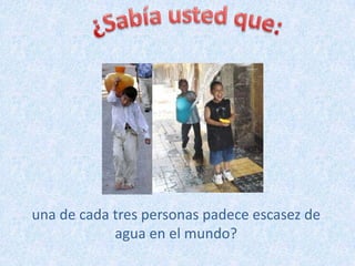 una de cada tres personas padece escasez de
            agua en el mundo?
 