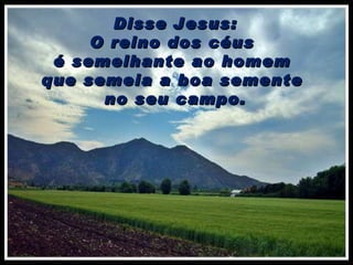 Disse Jesus: O reino dos céus  é semelhante ao homem  que semeia a boa semente  no seu campo. 