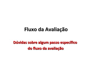Fluxo da Avaliação
Dúvidas sobre algum passo específico
do fluxo da avaliação

 