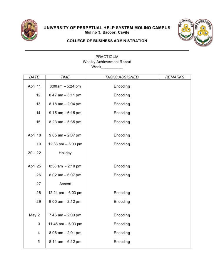 weekly report sle for ojt ojt task weekly report sle for ojt ojt task