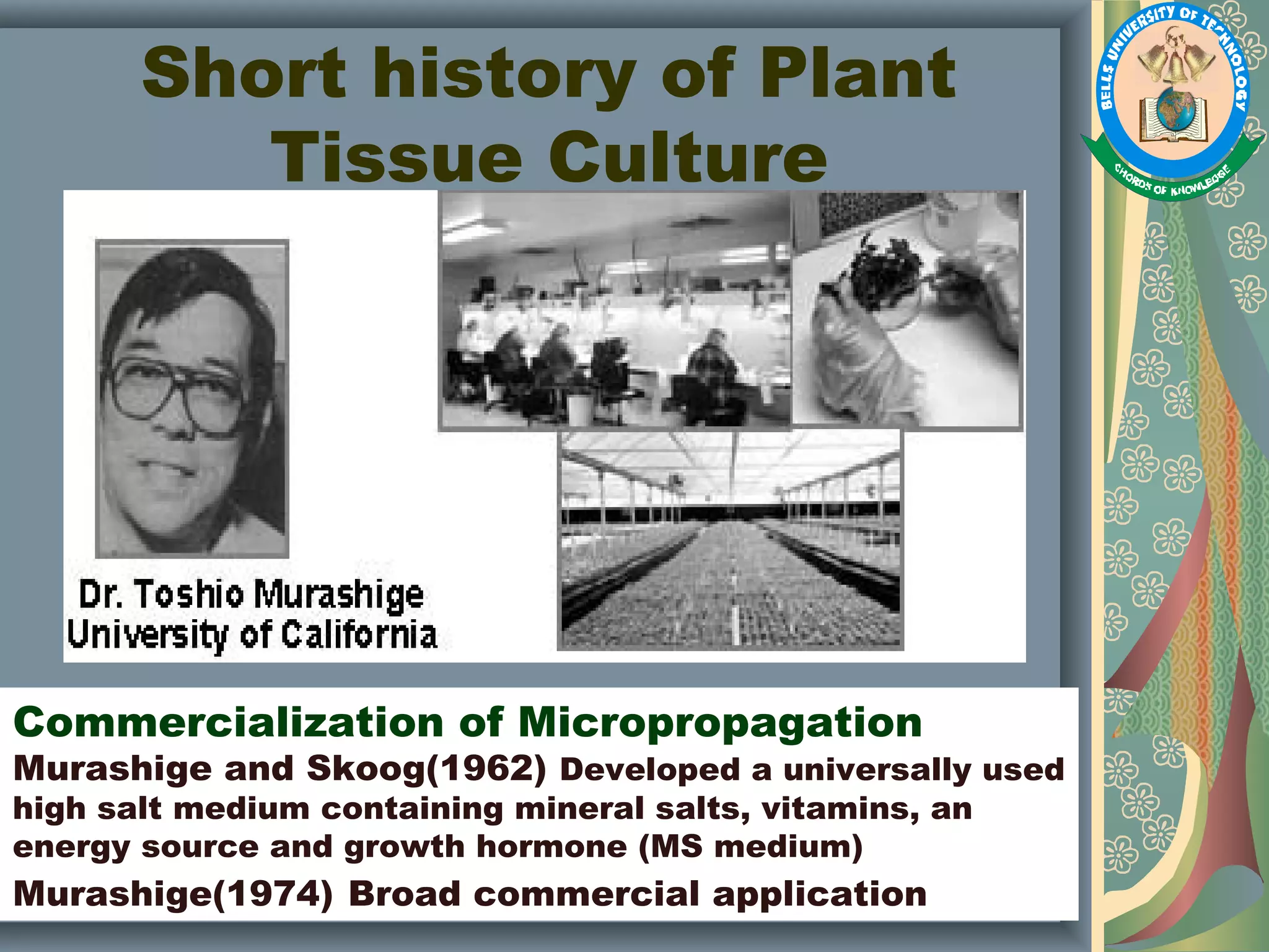 Plant Tissue Culture, Methods and Applications PPT