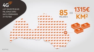 #LMT4G 
1315€ 
KM2 
LMT INVESTĒJIS 85 
MILJONUS EIRO 
DATU PĀRRAIDES 
ATTĪSTĪBĀ 85 MILJONI €= 
 