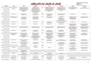 * MDAA : musée départemental Arles antique


                                                                                                                      ARELATE AU JOUR LE JOUR                                                                                                                                                                      I Sur inscription
                                                                                                                                                                                                                                                                                                                   P Payant
                                                                                                                                                                                                                                                                                                                   Réservé aux enfants
            DIMANCHE 19                   LUNDI 20                                MARDI 21                                        MERCREDI 22                                                  JEUDI 23                                       VENDREDI 24                                   SAMEDI 25                                     DIMANCHE 26

10h                             Campement romain jusqu'à 18h         P Théâtre et sports olympiques p10                    P I 9h45 Atelier Hercule p16             10h        P I 9h30 Atelier instrument musique p16             Campement romain jusqu'à 18h p12               P Ateliers créatifs jusqu'à 18h p15                     Expositions p22
                                           p12                      Campement romain jusqu'à 16h45 p12                     P I 9h45 Atelier fouilles p16                         P Théâtre et sports olympiques p10                 P Ateliers créatifs jusqu'à 18h p15         Animations au MDAA* jusqu'à 18h p24            Animations au MDAA* jusqu'à 18h p24
                                     Exposition p22                   P Ateliers créatifs jusqu'à 18h p15              Campement romain jusqu'à 18h p12                          Campement romain jusqu'à 18h p12                 Jeu de piste en famille jusqu'à 18h p17                  Expositions p22
                                                                    Jeu de piste en famille jusqu'à 18h p15             P Ateliers créatifs jusqu'à 18h p15                       P Ateliers créatifs jusqu'à 18h p15              I Jeu de piste pour les enfants p17
                                                                        P I Visite autour d'Arles p21                 Jeu de piste en famille jusqu'à 18h p17                   Jeu de piste en famille jusqu'à 18h p17                      Expositions p22
                                                                               Expositions p22                         I Jeu de piste pour les enfants p17                                Expositions p22
                                                                                                                          P I Visite autour d'Arles p21
                                                                                                                                 Expositions p22

10h30                              Combat gladiateurs p12                Documentaire-rencontre p7                         Documentaire-rencontre p7                10h30            Documentaire-rencontre p7                     I Documentaire-atelier fouilles p8                 Combat gladiateurs p12                        Combat gladiateurs p12
                                                                            Taille de pierre p13                             Sports olympiques p13                                    Combat gladiateurs p12                            Sports olympiques p13
                                                                                                                                                                                        Taille de pierre p13

 11h                             Déambulations militaires p14                     Conte p10                                  P Visite théâtralisée p9                11h             Déambulations militaires p14                      P Visite théâtralisée p10                    Déambulations militaires p14                   Démonstration au MDAA* p 24
                                  P Visite ville romaine p20             Déambulations militaires p14                      Déambulations militaires p14                                 Visite thématique p20                                 Conte p10                              P Walking guided tour p20                    Visite thématique au MDAA* p24
                                                                           I Rencontre avec p19                                Rencontre avec p19                                                                                    Déambulations militaires p14                   Démonstration au MDAA*p 24
                                                                            Visite thématique p20                           P Visite ville romaine p20                                                                                   Rencontre avec p19                           Visite guidée MDAA* p24
                                                                                                                                                                                                                                      P Visite ville romaine p20
                                                                                                                                                                                                                                  Démonstration fabrication caligae p25

11h30                              Combat gladiateurs p12                     Taille de pierre p13                           Combat gladiateurs p12                 11h30               Combat gladiateurs p12                 11h15 I Documentaire-atelier fouilles p8               Combat gladiateurs p12                         Sports olympiques p13
                                                                                                                                                                                          Taille de pierre p13                         Sports olympiques p13

12h                                 P Manger romain p27                     P Manger romain p27                               P Manger romain p27                   12h                 P Manger romain p27                               P Manger romain p27                     Rencontre avec au MDAA* p24                     Rencontre avec au MDAA* p24
                                                                                                                                                                                                                                                                                  Démonstration au MDAA* p24                       Démonstration au MDAA* p24
                                                                                                                                                                                                                                                                                      P Manger romain p27                             P Manger romain p27

14h                             Campement romain jusqu'à 18h        Campement romain jusqu'à 16h45 p12                 Campement romain jusqu'à 18h p12             14h          Campement romain jusqu'à 18h p12                  Campement romain jusqu'à 18h p12               P Ateliers créatifs jusqu'à 18h p15          Animations au MDAA* jusqu'à 18h p24
                                           p12                        P Ateliers créatifs jusqu'à 18h p15               P Ateliers créatifs jusqu'à 18h p15                       P Ateliers créatifs jusqu'à 18h p15               P Ateliers créatifs jusqu'à 18h p15         Animations au MDAA* jusqu'à 18h p24              Rencontre avec au MDAA* p24
                                                                                                                                                                                                                                                                                   Rencontre avec au MDAA*p24                      Démonstration au MDAA* p24
                                                                                                                                                                                                                                                                                    Démonstration au MDAA* p24

14h30                              Sports olympiques p12                 P I École du Pentathlon p15                         P Visite théâtralisée p9               14h30                 Taille de pierre p13                           P Visite théâtralisée p9                     Sports olympiques p13                          Combat gladiateurs p12
                                                                             Taille de pierre p13                            Combat gladiateurs p12                                    Saynètes romaines p13                             Combat gladiateurs p12                     Démonstration au MDAA* p24                     Démonstration au MDAA* p24
                                                                                                                                                                                  P I Atelier instrument musique p16

15h                              Déambulations militaires p14            Documentaire- rencontre p7                       Documentaire - rencontre p7               15h             Documentaire - rencontre p7                    I Documentaire-atelier fouilles p8             Déambulations militaires p14                           Expositions p22
                                 P Visite guidée MDAA* p20            P Démonstrations gladiature p10                     Déambulations militaires p14                            P Démonstrations gladiature p10                     Déambulations militaires p14                      I Atelier vidéo p15                       Rencontre avec au MDAA* p24
                                      Exposition p22                         I Atelier vidéo p15                               I Atelier vidéo p15                                   Déambulations militaires p14                          I Atelier vidéo p15                     Espace jeux jusqu'à 19h p17                      Visite guidée MDAA* p24
                                                                         Espace jeux jusqu'à 19h p17                       Espace jeux jusqu'à 19h p17                                   I Atelier vidéo p15                      Jeu de piste en famille jusqu'à 18h p17       I Jeu de piste pour les enfants p17
                                                                    Jeu de piste en famille jusqu'à 18h p17            I Jeu de piste pour les enfants p17                          Espace jeux jusqu'à 19h p17                       P Visite guidée MDAA* p20                    Visite guidée MDAA* p24
                                                                               Expositions p22                        Jeu de piste en famille jusqu'à 18h p17                   Jeu de piste en famille jusqu'à 18h p17                      Expositions p22                             Expositions p22
                                                                                                                           P Visite guidée MDAA* p20                                 P Visite guidée MDAA*p20                                                                    Rencontre avec au MDAA* p24
                                                                                                                                 Expositions p22                                           Expositions p22

15h30                               Sports olympiques p13             15h15 P I École du Pentathlon p15                      Combat gladiateurs p12                 15h30                 Taille de pierre p13                         Sports olympiques p13                          Sports olympiques p13                         Sports olympiques p13
                                                                              Taille de pierre p13                                                                                      Saynètes romaines p13                  15h45 I Documentaire-atelier fouilles p8            Démonstration au MDAA *p24                     Démonstration au MDAA* p24
                                                                         P I Visite autour d'Arles p21

16h                                Conférence animée p18              Après-midi romain jusqu'à 19h p14                      P Visite théâtralisée p9               16h                 Conférence animée p18                            P Visite théâtralisée p9                    P Visite théâtralisée p10                    Rencontre avec au MDAA* p24
                                                                         P I École du Pentathlon p15                         Conférence animée p18                                                                                  Après-midi romain jusqu'à 19h p15                Conférence animée p19                         Démonstration au MDAA* p24
                                                                           Conférence animée p18                                                                                                                                        Conférence animée p19                     Rencontre avec au MDAA* p24

16h30                                                                       I Rencontre avec p19                                   Conte p10                        16h30                                                                  Rencontre avec p19                               Conte p10                              Démonstration au MDAA* p24
                                                                        16h45 Combats gladiateurs p12                          Rencontre avec p19                                                                                                                                   Démonstration au MDAA* p24

17h                                     I Visite-jeu p8                                                                            Visite-jeu p8                    17h                      Visite-jeu p8                                   Visite-jeu p8                                 I Visite-jeu p8                        Rencontre avec au MDAA* p24
                                                                                                                                                                                                                                         Saynètes romaines p13                    Rencontre avec au MDAA* p24                       Visite guidée MDAA* p24
                                                                                                                                                                                                                                                                                     Visite guidée MDAA* p24

17h30                                                                      Entrée des chars p14                                                                     17h30                                                                17h45 Défilé romain p13                    Démonstration au MDAA* p24                     Démonstration au MDAA* p24
                                                                     17h35 Personnages du Prétoire p14
                                                                          17h45 Défilé romain p14

18h                                    Conférence p17                          Conférence p18                                   Conférence p18                      18h                    Conférence p18                                   Conférence p18
                                                                           P Visite ville romain p20             18h15 Tirage au sort jeu de piste en famille p15                      P Visite ville romaine p20            18h15 Tirage au sort jeu de piste en famille p15
                                                                18h15 Tirage au sort jeu de piste en famille p15                                                            18h15 Tirage au sort jeu de piste en famille p15

18h30                               P Visite théâtralisée p9                P Visite théâtralisée p9                          P Visite théâtralisée p9              18h30               P Visite théâtralisée p9                          P Visite théâtralisée p9

 19h    P Taverne romaine p27      P Taverne romaine p27                   P Taverne romaine p27                             P Taverne romaine p27                   19h               P Taverne romaine p27                             P Taverne romaine p27                      P Grands jeux du cirque p11                       P Manger romain p27
                                   P Manger romain p27                      P Manger romain p27                               P Manger romain p27                                       P Manger romain p27                               P Manger romain p27                          P Manger romain p27

 21h     Soirée inaugurale p4         P Film Peplum p4                       P Nuit du Peplum p5                      P Film Peplum - Soirée événement p5            21h                   P Film Peplum p5                                 P Film Peplum p6



                                                                                                                                                                                                                                                                                                                                                              33
 