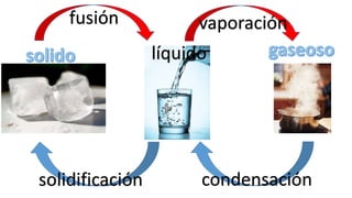 líquido
solidificación condensación
fusión vaporación
 