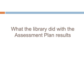What the library did with the
Assessment Plan results