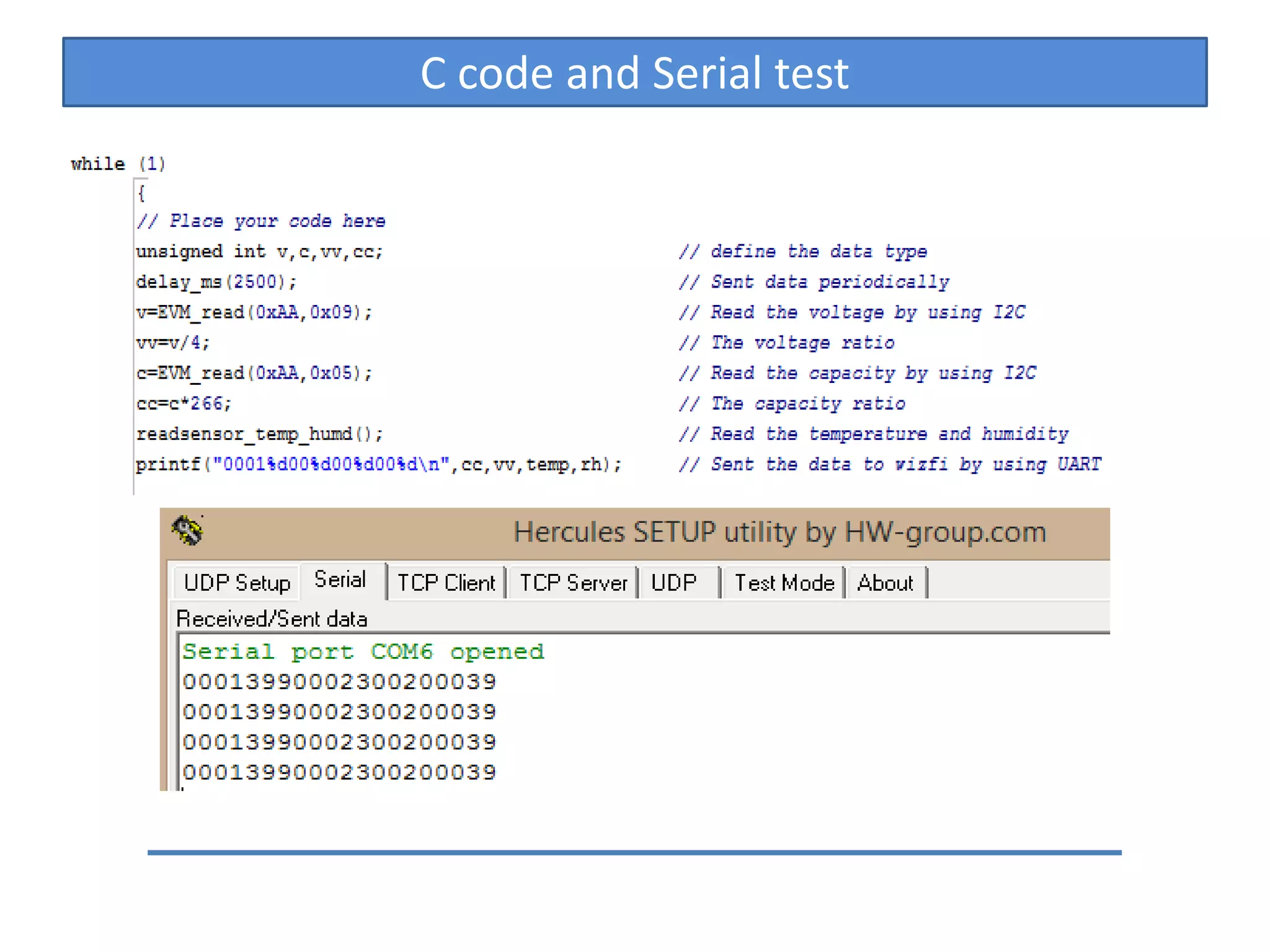 C code and Serial test