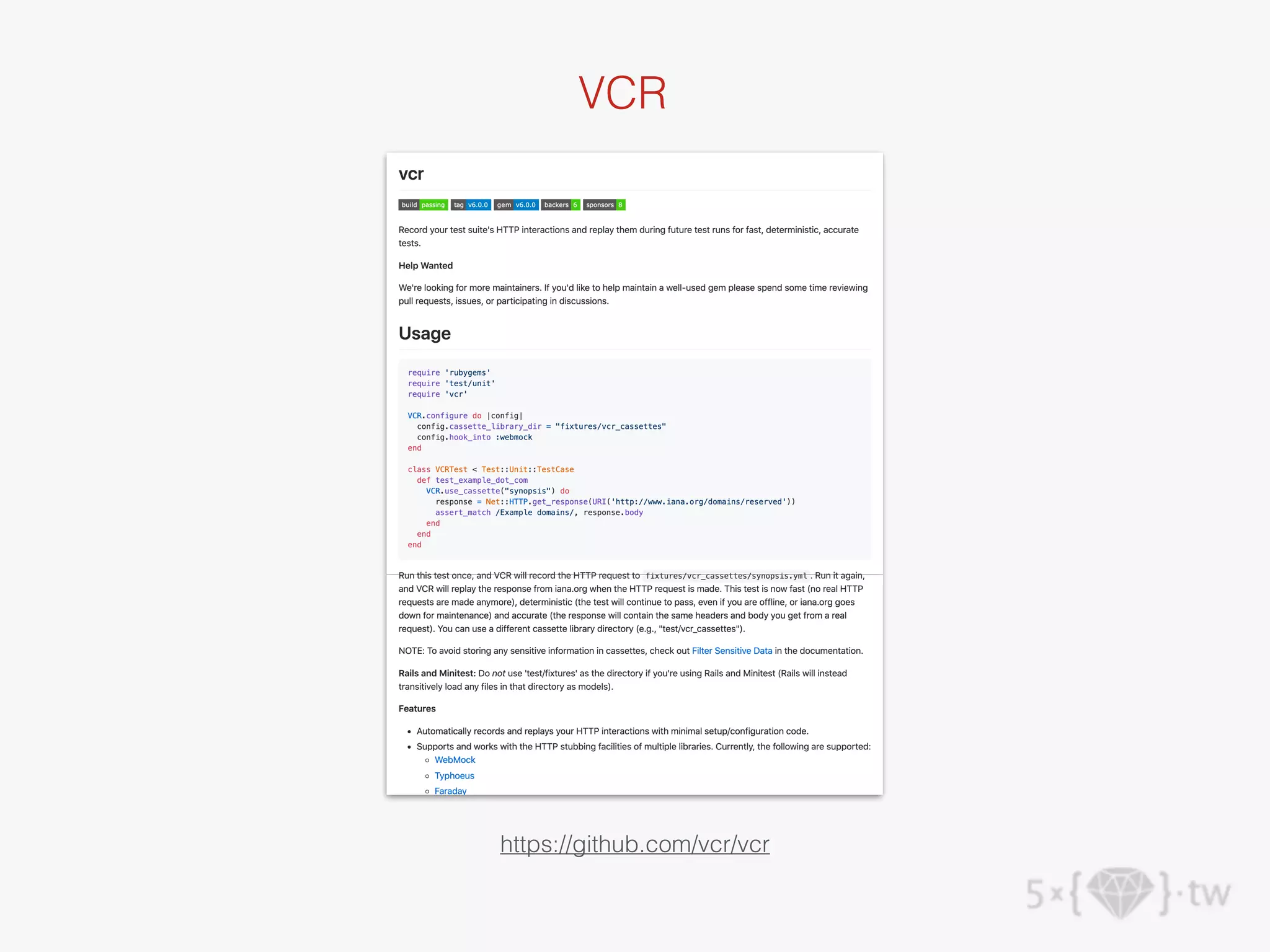 VCR
https://github.com/vcr/vcr
 
