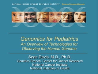 Sean Davis, M.D., Ph.D. Genetics Branch, Center for Cancer Research National Cancer Institute National Institutes of Health Genomics for Pediatrics An Overview of Technologies for Observing the Human Genome 